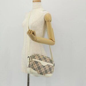 BURBERRY Nova Check Shoulder Bag Canvas Beige White Auth 147476